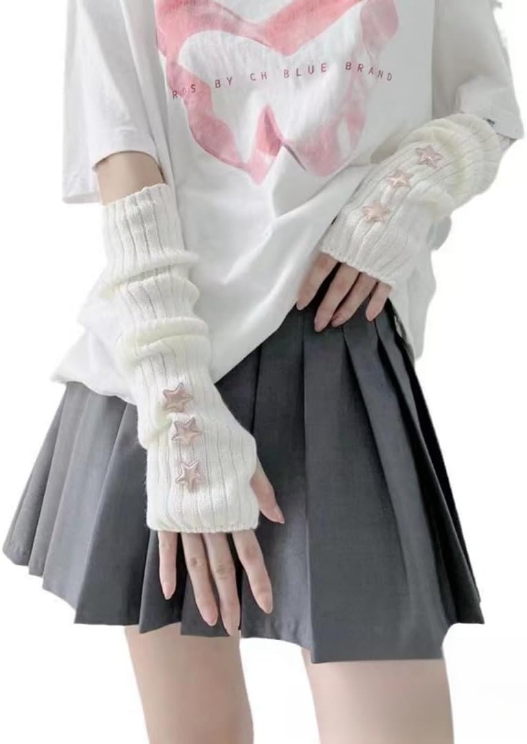 Eominve Y2K Women Teens Knitted Arm Warmers Japanese Harajuke Cosplay Lolita Cute Fingerless Mittens Thumb Hole Gloves - Image 1
